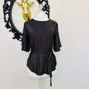 Black Swan Black Top with Gold Shimmer Details and Tie Waist